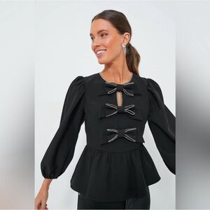 Hyacinth House Tuckernuck Blair Bow Peplum Holiday Christmas Top size Large